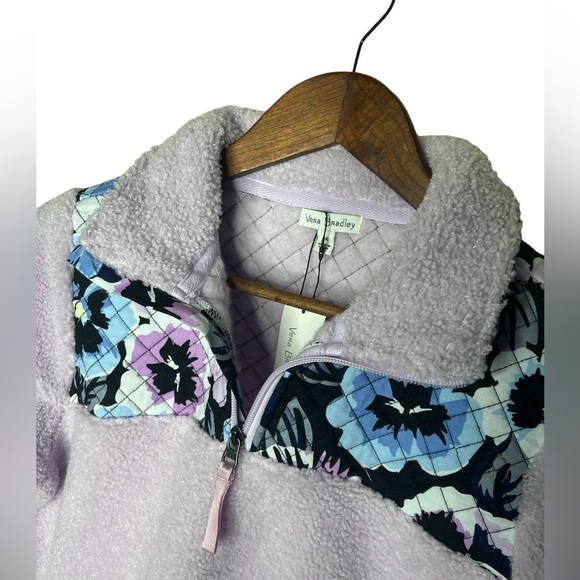Vera Bradley Teddy Fleece Pocket Pullover Plum Pansies - Picture 5 of 10